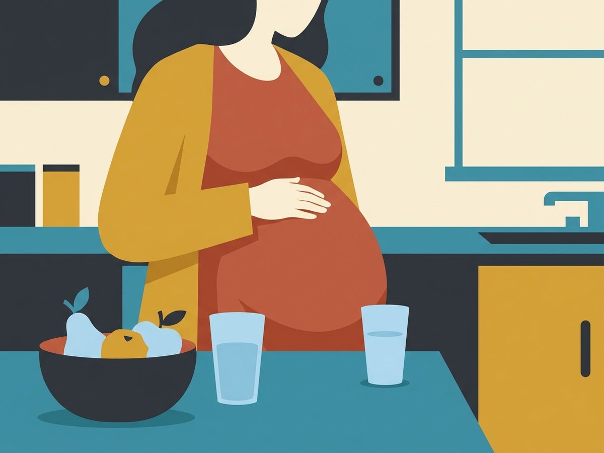 Femme enceinte dans une cuisine lumineuse