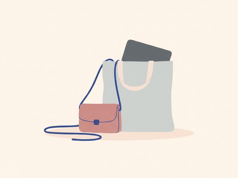 Illustration d'un sac bandoulière et d'un grand cabas en toile